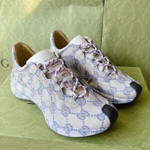 Gucci Monogram Run Runner GG Logo Sneaker Beige Blue Mens UK 8 US 8.5